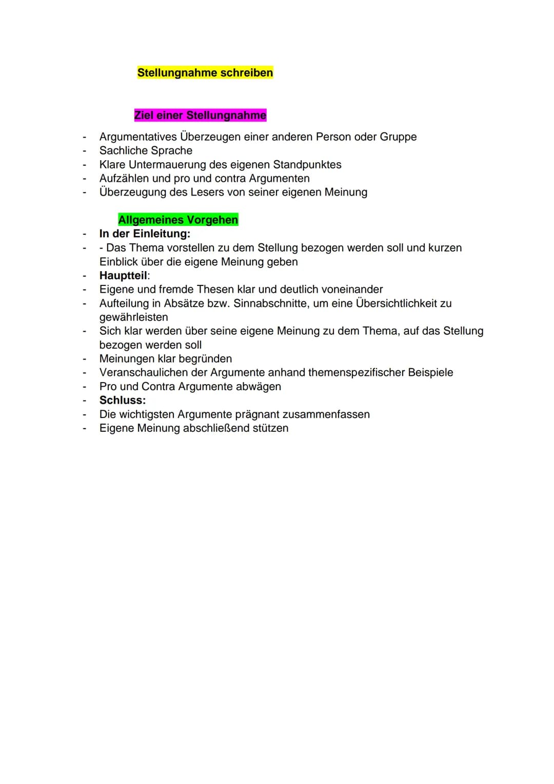 -
Stellungnahme schreiben
Ziel einer Stellungnahme
Argumentatives Überzeugen einer anderen Person oder Gruppe
Sachliche Sprache
Klare Unterm