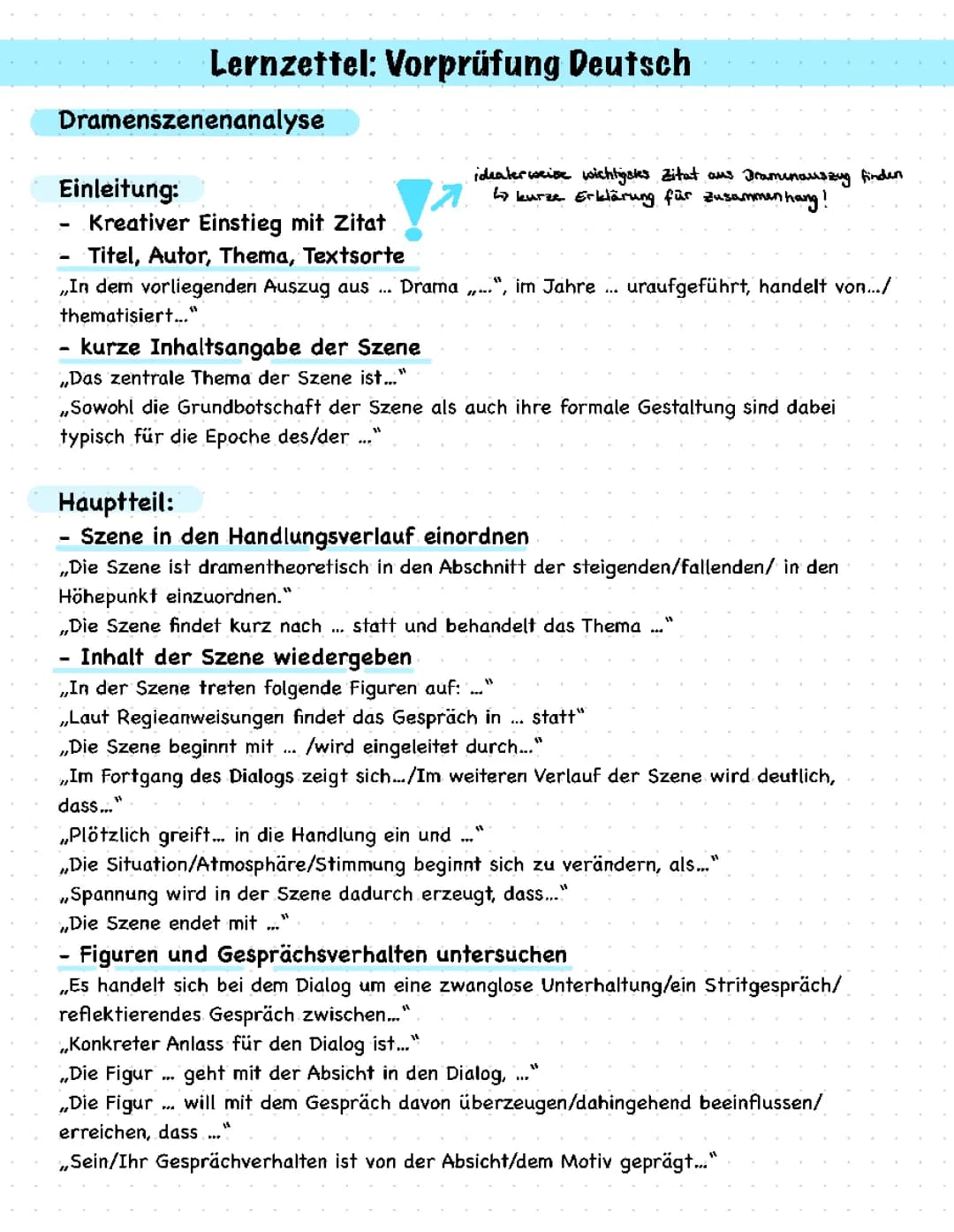 Szenenanalyse und Dramenanalyse: Beispiele, Formulierungen und Hilfen für die Oberstufe
