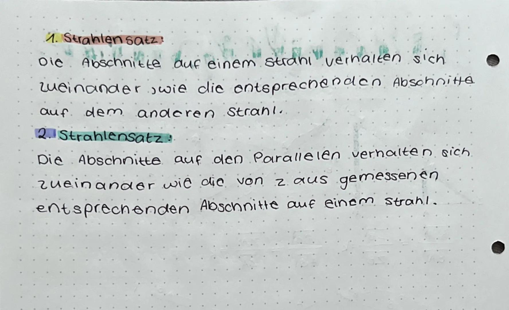 # Strahlensätze

• Es gibt zwei Strahlensätze

B

A

B

B'

Z

A

A'

$
\frac{B' A'}{BA} = \frac{ZB'}{ZB} = k
$

$
\frac{A'B'}{AB} = \frac{Z