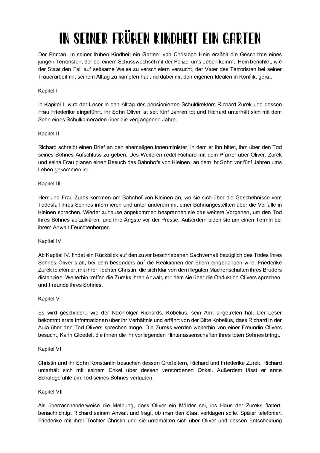 In seiner frühen Kindheit ein Garten Zusammenfassung und Figuren
