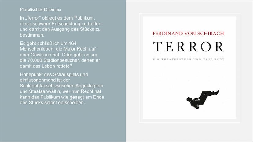 TERROR
FERDINAND VON SCHIRACH Ferdinand von Schirach
• 12.Mai 1964 in München geboren
Deutscher Schriftsteller und Jurist
Bekannt wurde er a