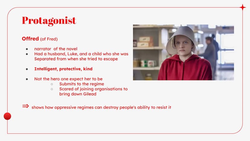 THE HANDMAID'S TALE
The Handmaid's
Tale  Plot summary
Republic of Gilead, a totalitarian state in America
●
●
●
●
One of the few woman left 