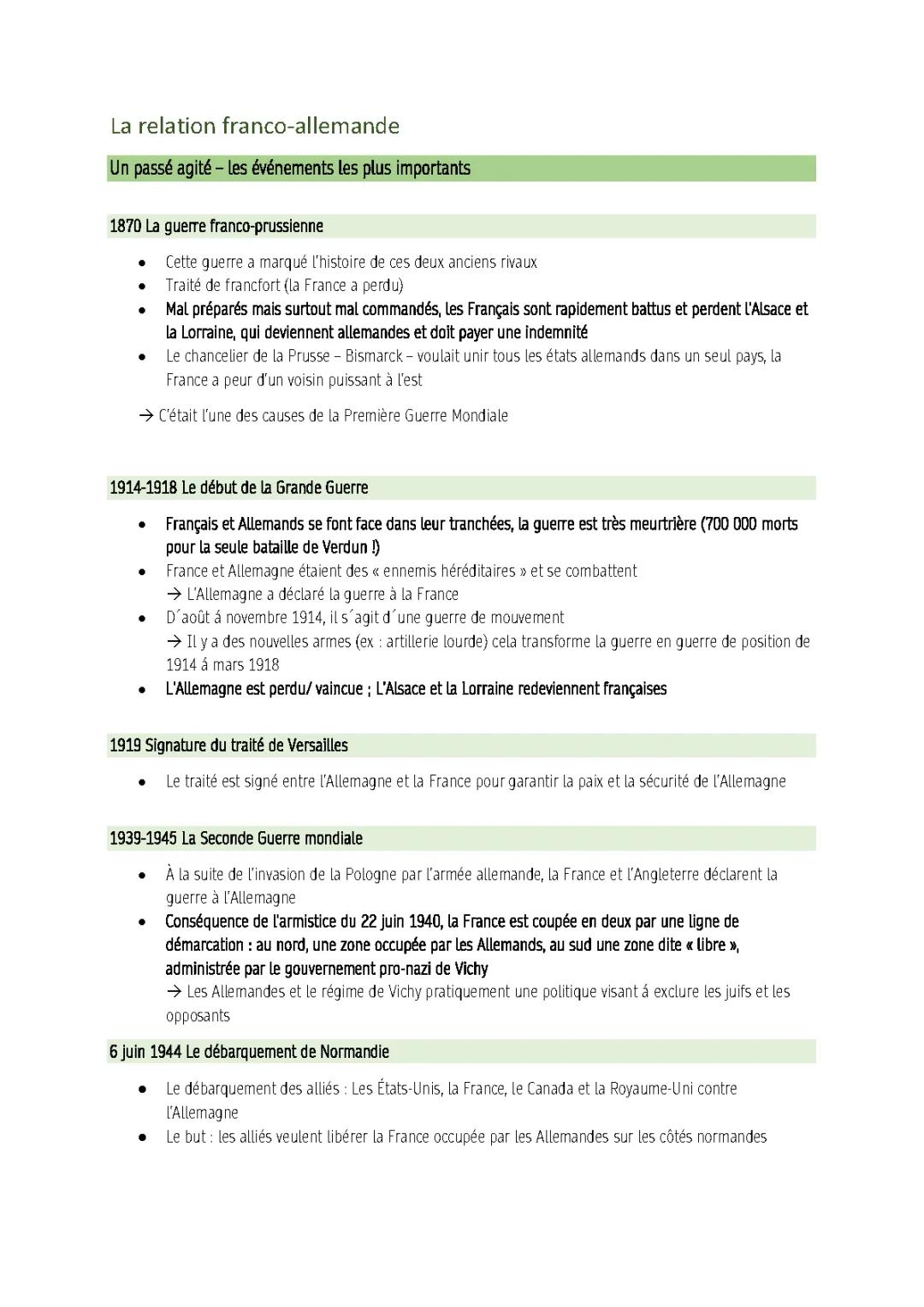 Les Relations franco-allemandes après 1945 et le Traité de l'Élysée