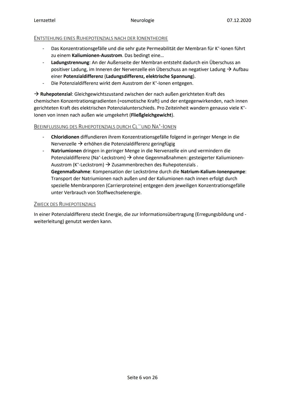 Lernzettel
Inhalt
Glossar
Elektrochemische Vorgänge in Nervenzellen..
Bau und grundlegende Funktion einer Nervenzelle...
Ruhepotenzial......