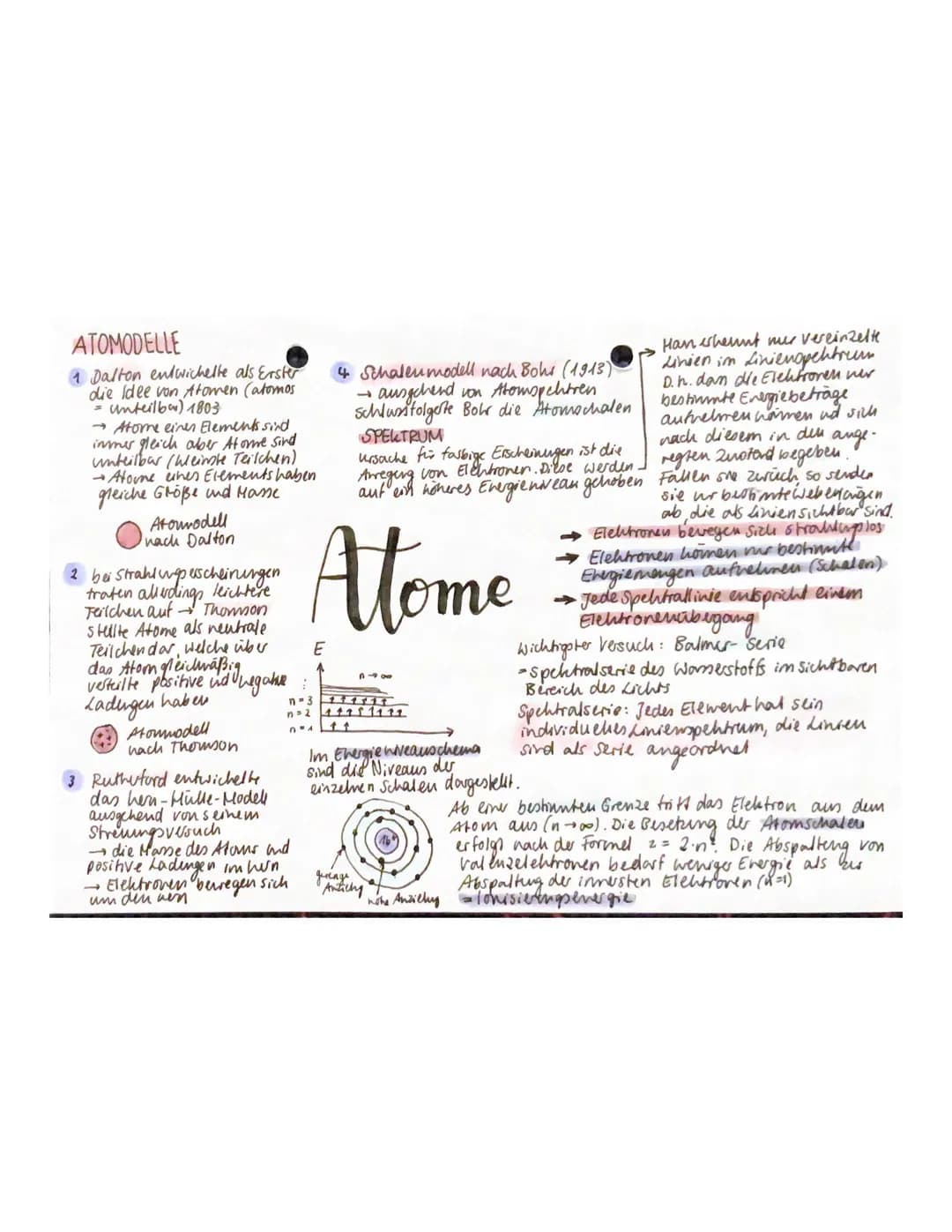 ATOMODELLE
1 Dalton entwickelte als Erster
die Idee von Atomen (atomos
= Unteilba) 1803
→Atome einen Elements sind
immer gleich aber Atome s
