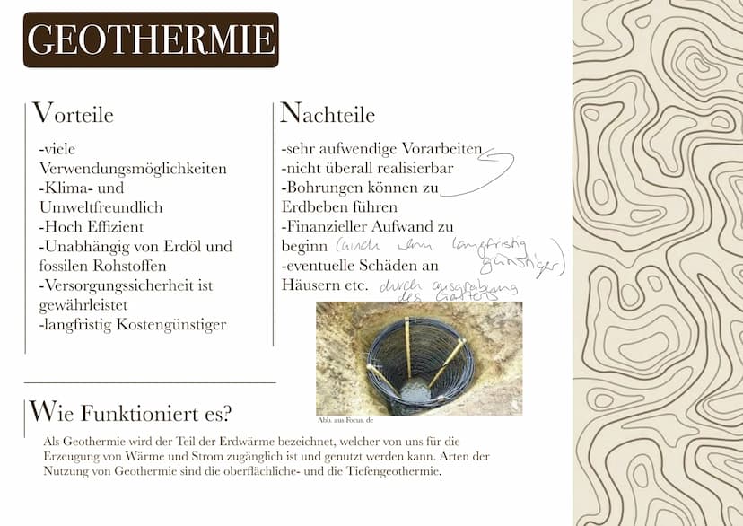 GEOTHERMIE
EF, EK G2,
FRAU KÖHLER Inhaltsverzeichnis
I Geothermie
-Geschichte
-Vor- und Nachteile
-Was ist das?
-Wie funktioniert es?
2 Geot