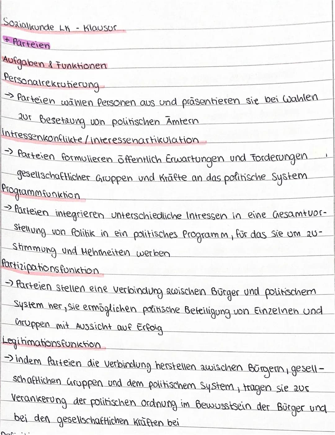 Sozialkunde LK - Klausur
+ Parteien
Aufgaben & Funktionen
Personalrekrutierung
→Parteien wählen Personen aus und präsentieren Sie bei Wahlen