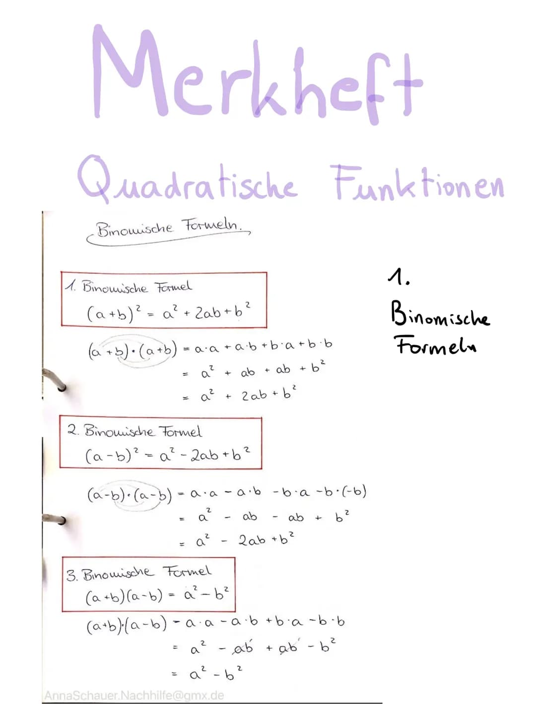 Funktionen-Formeln-Eigenschaften Übersicht 