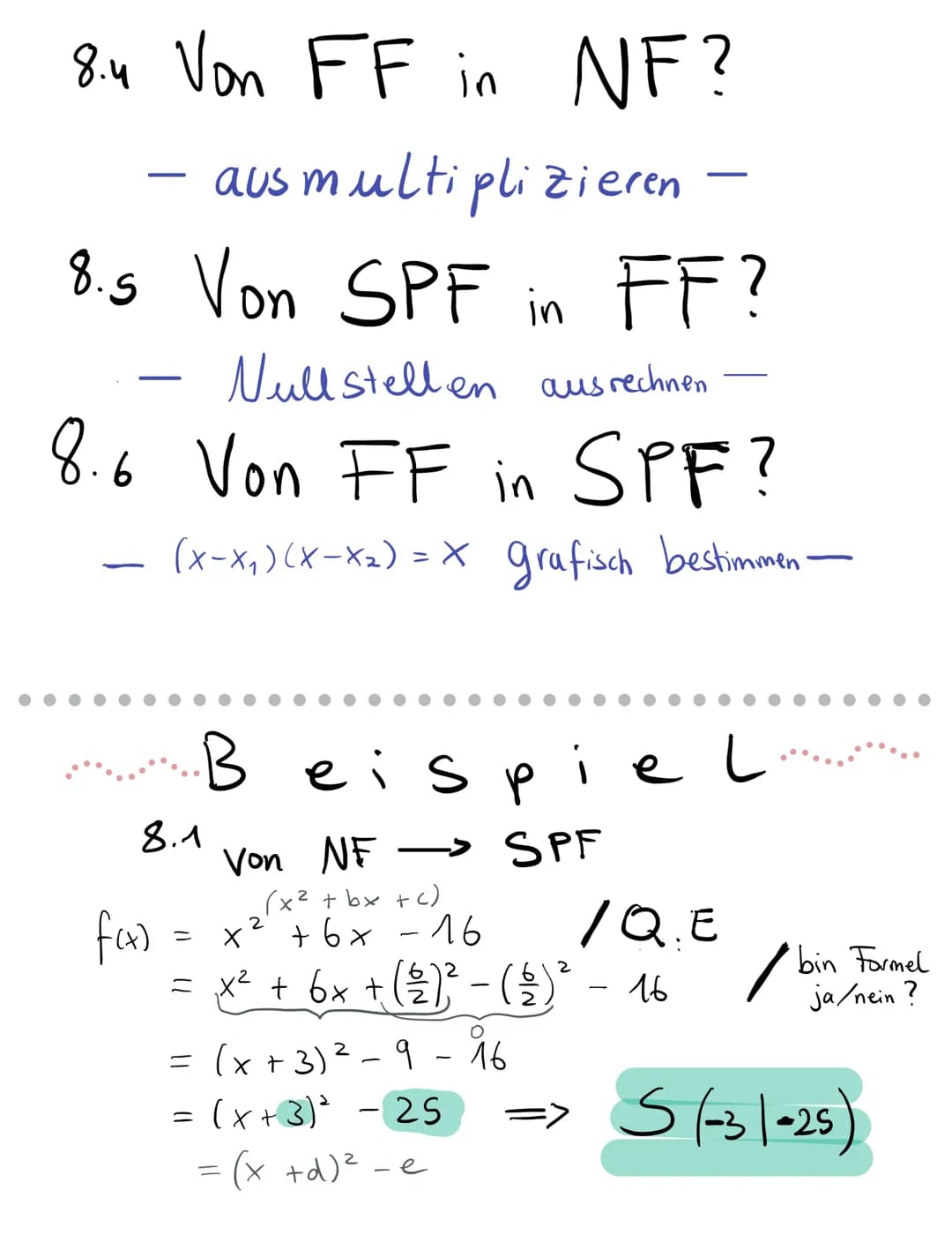 Merkheft
Quadratische Funktionen
-Binomische Formeln.
1. Binomische Formel
(a+b)² = a² + 2ab + b ²
(a + b). (a+b)
=a⋅a + a·b + b⋅a+b·b
ab + 