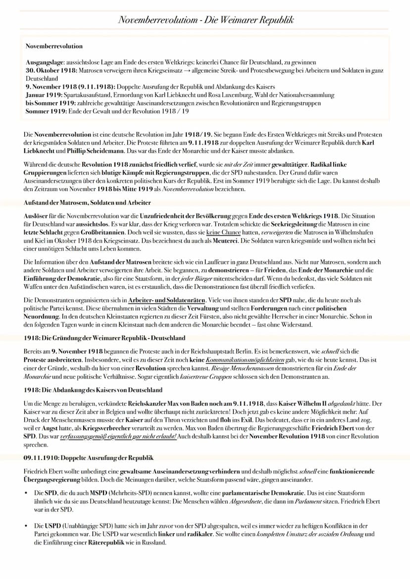 ABITUR: DIE WEIMAR REPUBLIK
Geschichte Grundkurs in Niedersachsen
@worth.learning-H.H Ereignis
1. Weltkrieg
Oktoberreformen heren Verfassung