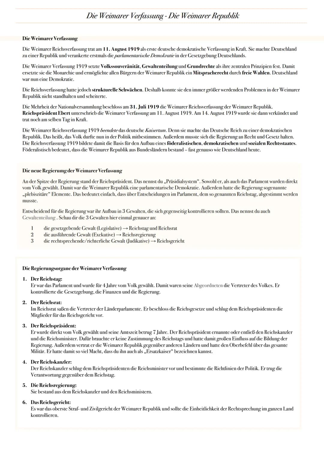 ABITUR: DIE WEIMAR REPUBLIK
Geschichte Grundkurs in Niedersachsen
@worth.learning-H.H Ereignis
1. Weltkrieg
Oktoberreformen heren Verfassung
