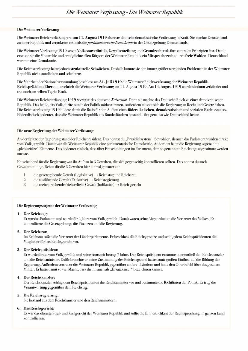 ABITUR: DIE WEIMAR REPUBLIK
Geschichte Grundkurs in Niedersachsen
@worth.learning-H.H Ereignis
1. Weltkrieg
Oktoberreformen heren Verfassung