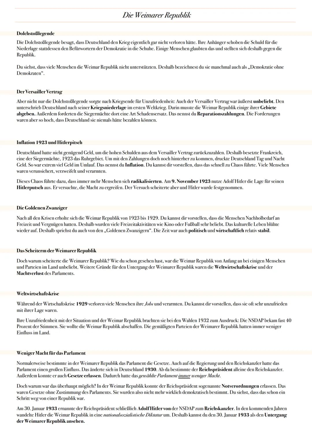 ABITUR: DIE WEIMAR REPUBLIK
Geschichte Grundkurs in Niedersachsen
@worth.learning-H.H Ereignis
1. Weltkrieg
Oktoberreformen heren Verfassung