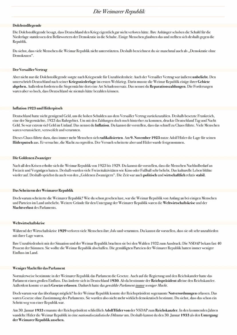 ABITUR: DIE WEIMAR REPUBLIK
Geschichte Grundkurs in Niedersachsen
@worth.learning-H.H Ereignis
1. Weltkrieg
Oktoberreformen heren Verfassung