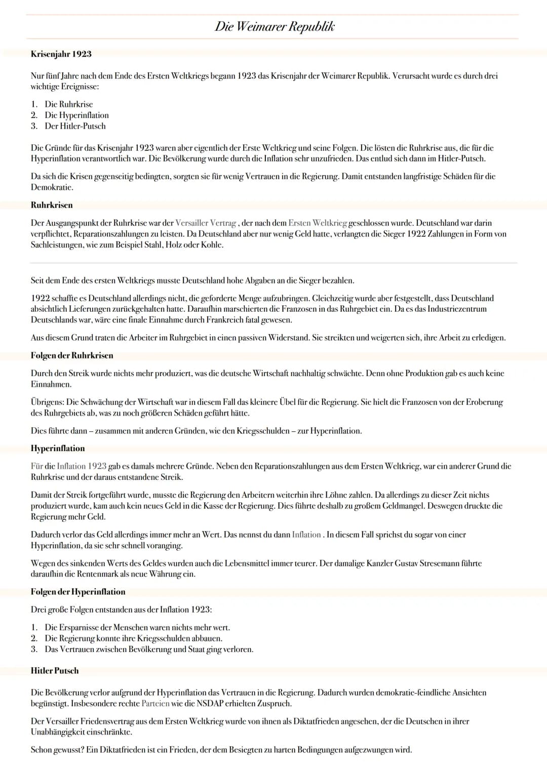 ABITUR: DIE WEIMAR REPUBLIK
Geschichte Grundkurs in Niedersachsen
@worth.learning-H.H Ereignis
1. Weltkrieg
Oktoberreformen heren Verfassung