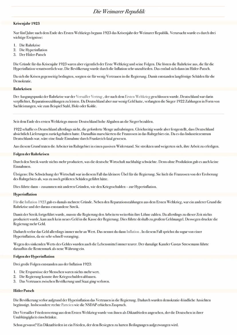 ABITUR: DIE WEIMAR REPUBLIK
Geschichte Grundkurs in Niedersachsen
@worth.learning-H.H Ereignis
1. Weltkrieg
Oktoberreformen heren Verfassung