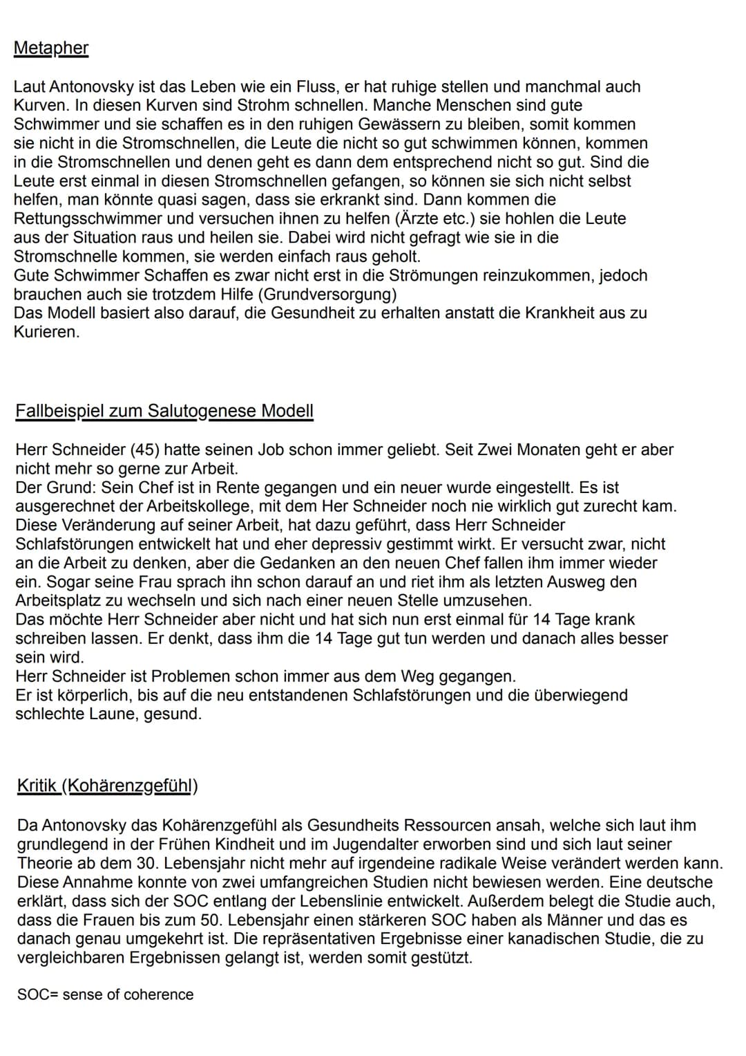 Handout zum Salutogenese Modell
Das Salutogenese Modell wurde 1970 von dem Medizin-Soziologen Aaron Antonovsky
erfunden. In dem Modell wird 