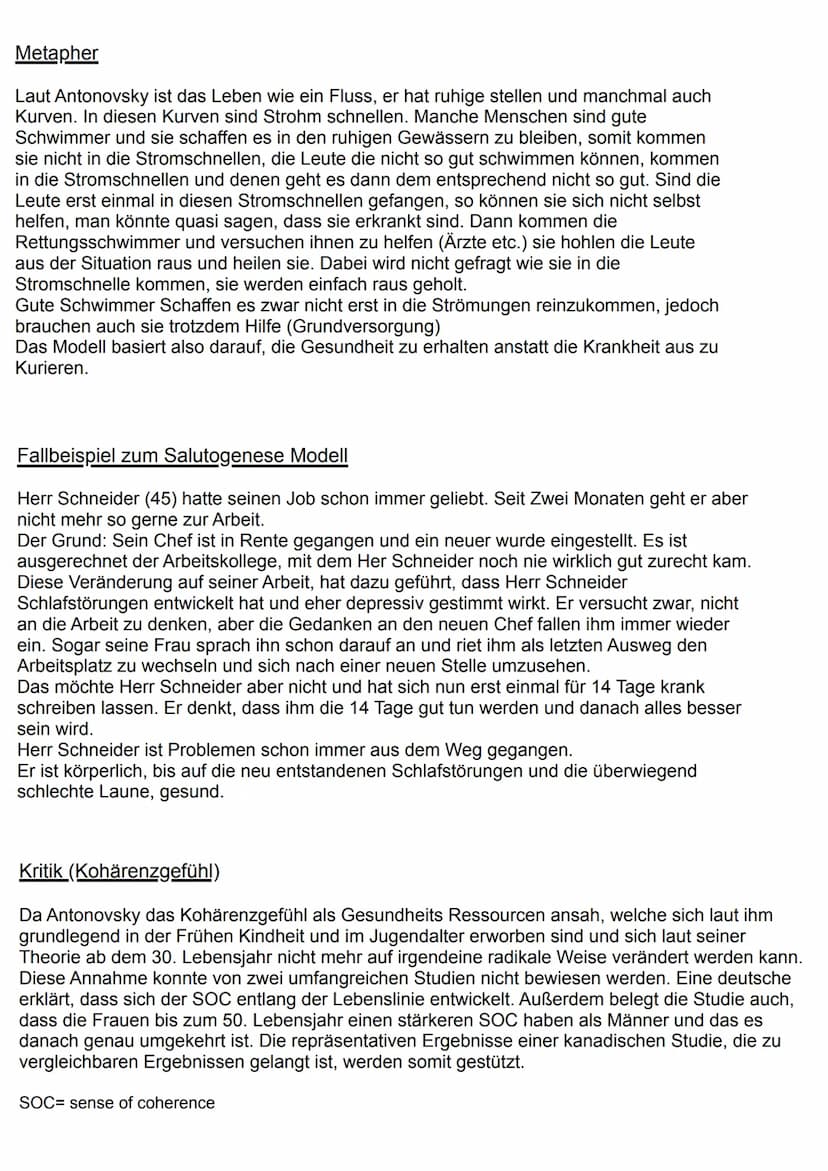 Handout zum Salutogenese Modell
Das Salutogenese Modell wurde 1970 von dem Medizin-Soziologen Aaron Antonovsky
erfunden. In dem Modell wird 