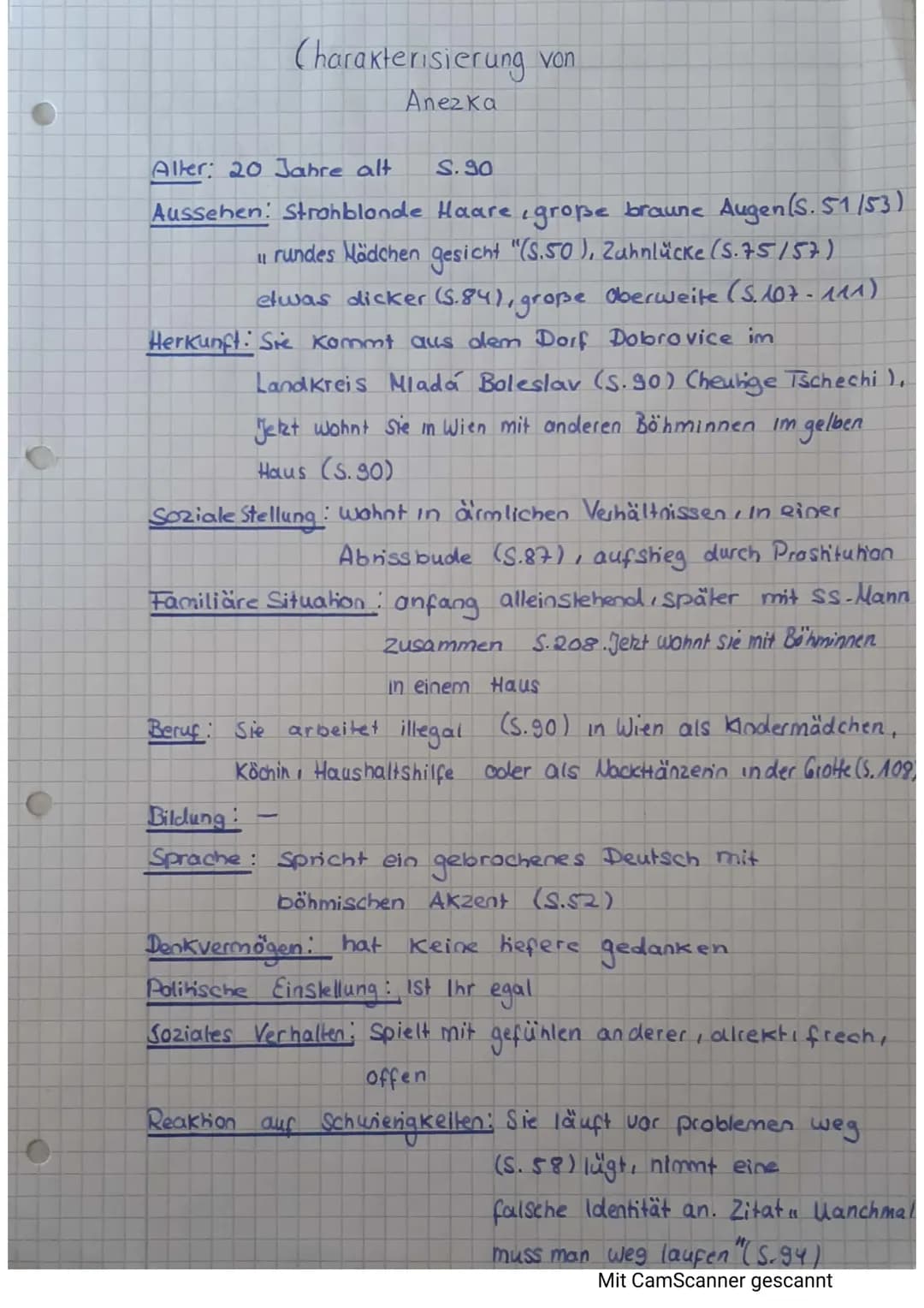 Charakterisierung von
Anezka
Aller: 20 Jahre alt
S.90
Aussehen: Strohblonde Haare, große braune Augen (S. 51/53)
" rundes Mädchen gesicht "(