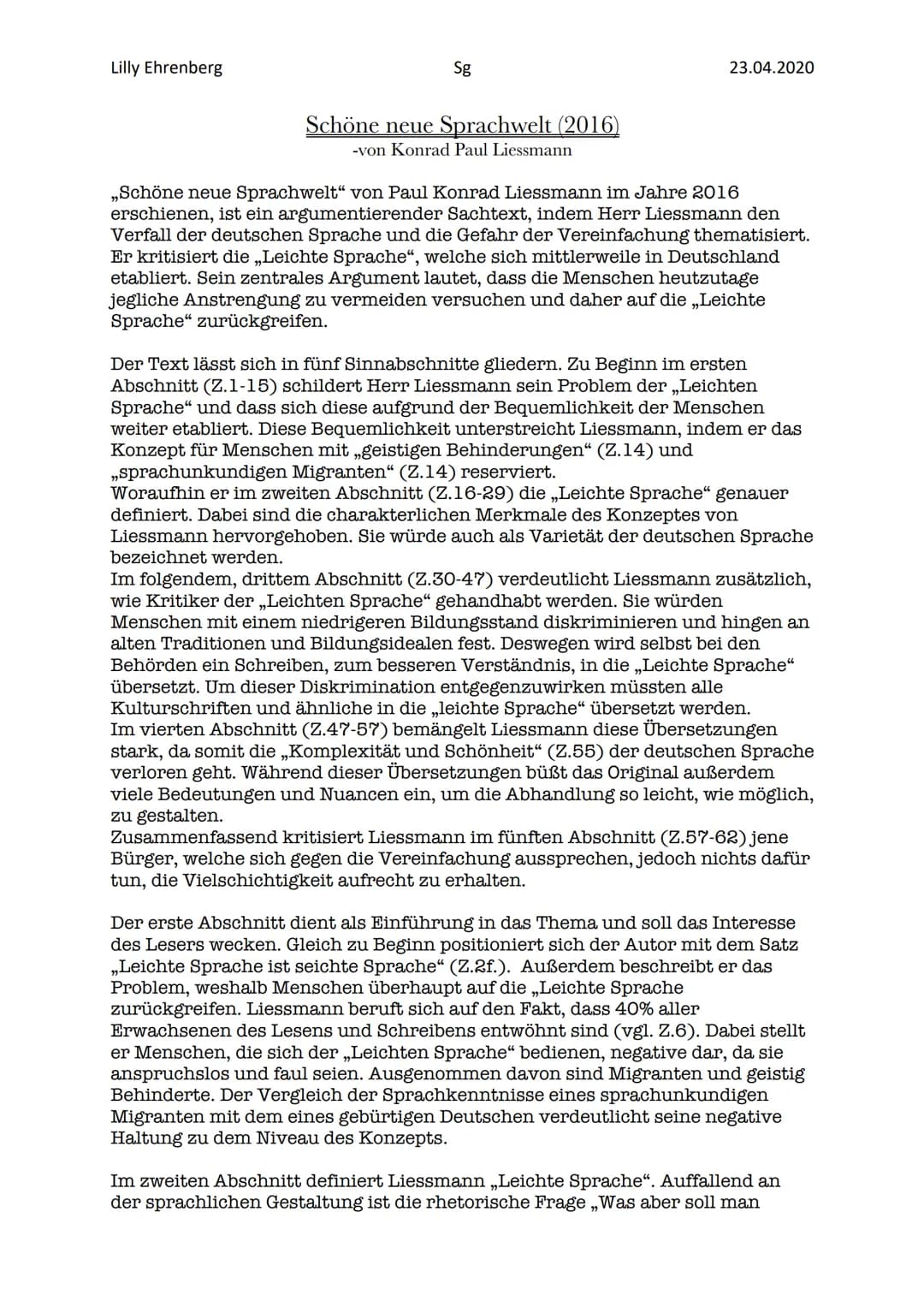 Lilly Ehrenberg
Sg
Schöne neue Sprachwelt (2016)
-von Konrad Paul Liessmann
23.04.2020
„Schöne neue Sprachwelt“ von Paul Konrad Liessmann im