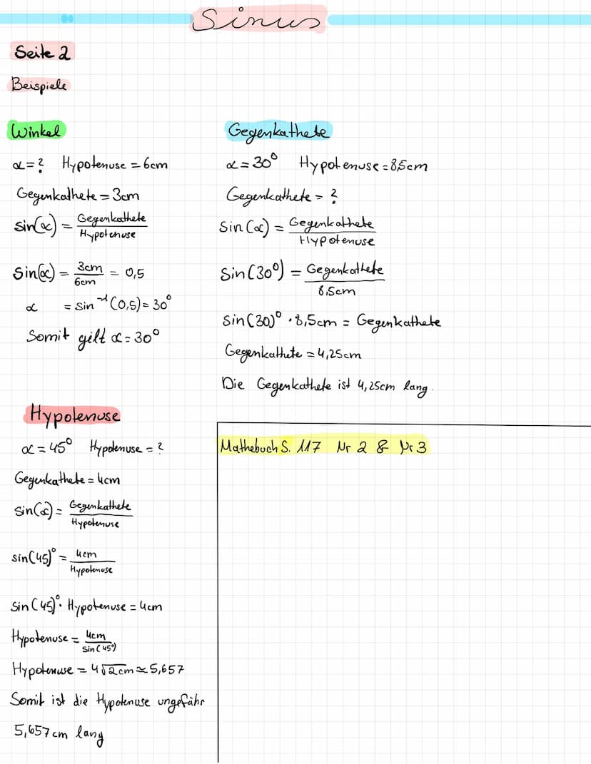 Seitenlängen und winkel
Merke
Sinus (α) = Gegenkathete
Hypotenuse
Der Sinus von & (since)) ist die gegenkathete von
& geteilt durch die Hypo