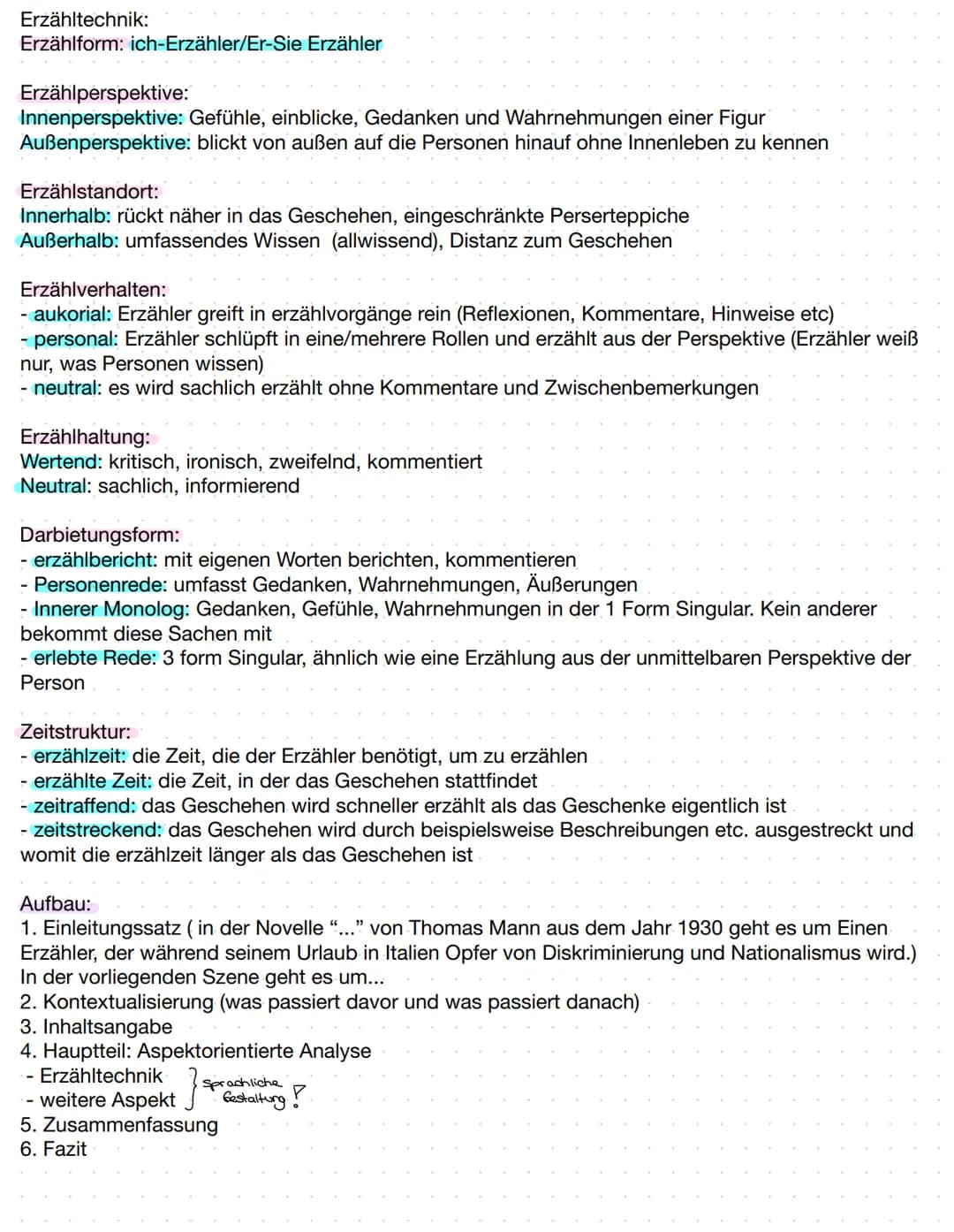 Erzähltechnik:
Erzählform: ich-Erzähler/Er-Sie Erzähler
Erzählperspektive:
Innenperspektive: Gefühle, einblicke, Gedanken und Wahrnehmungen 