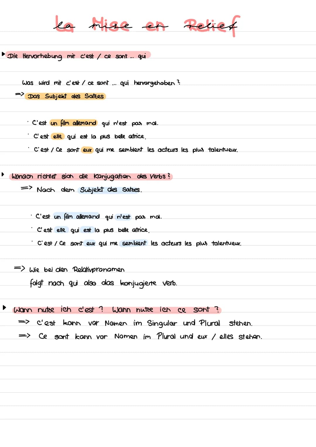 ▶
ka
mise en Relief
Die Hervorhebung mit c'est / ce sont .... qui
Was wird mit c'est / ce sont qui hervorgehoben ?
=> Das Subjekt des Satzes