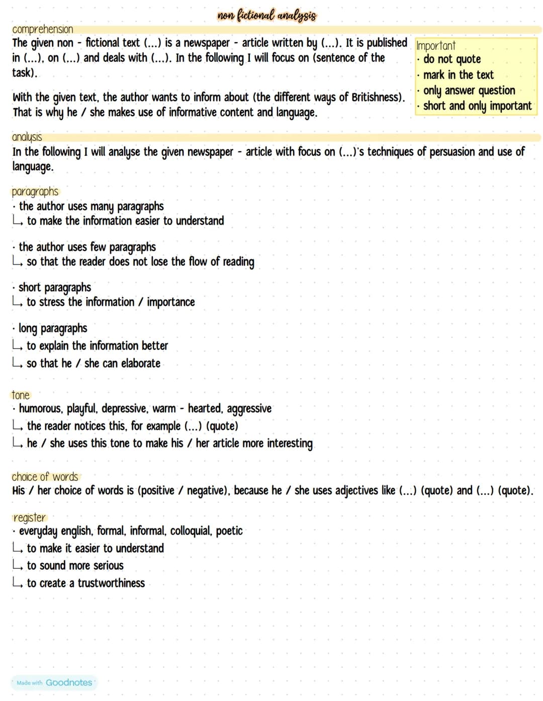 non fictional analysis
comprehension
The given non-fictional text (...) is a newspaper - article written by (...). It is published
in (...),