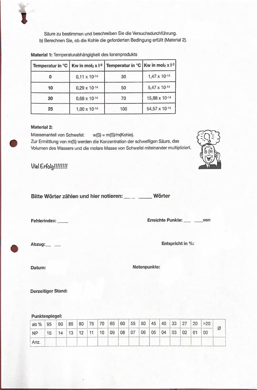 Name:
Säure-Base-Gleichgewichte
Wasser gehört zu den Ampholyten.
a) Erklären Sie am Beispiel Wasser den Begriff Ampholyt.
b) Nennen Sie die 