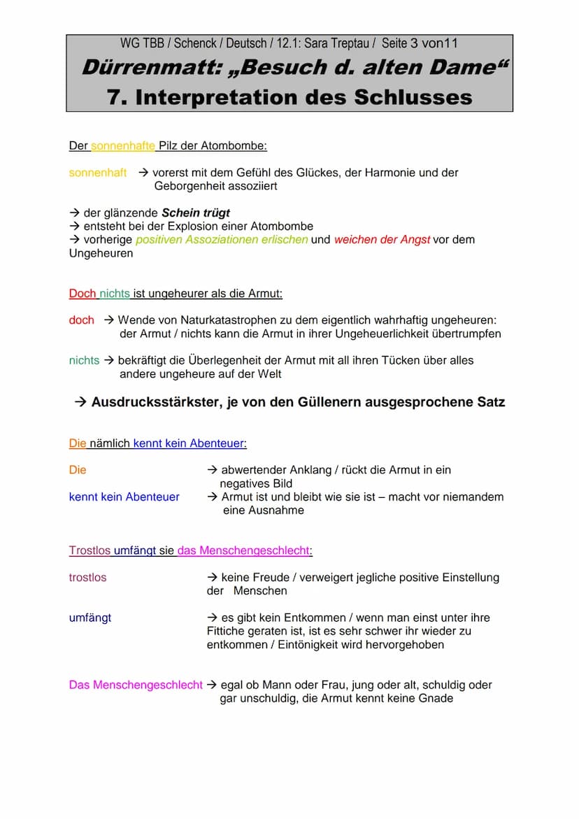 WG TBB / Schenck / Deutsch / 12.1: Sara Treptau/ Seite 1 von11
Dürrenmatt: „Besuch d. alten Dame"
7. Interpretation des Schlusses
1. Paralle