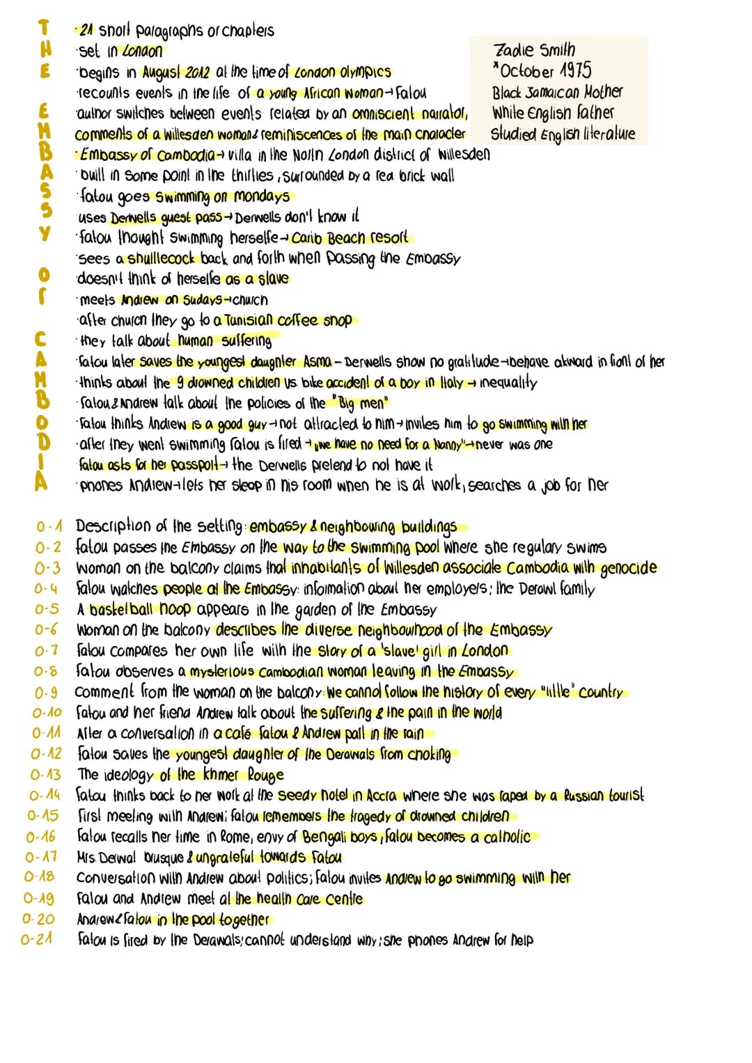 He
21 short paragraphs or chapters
Set in London
0-19
0-20
0-21
begins in August 2012 at the time of London Olympics
recounts events in the 