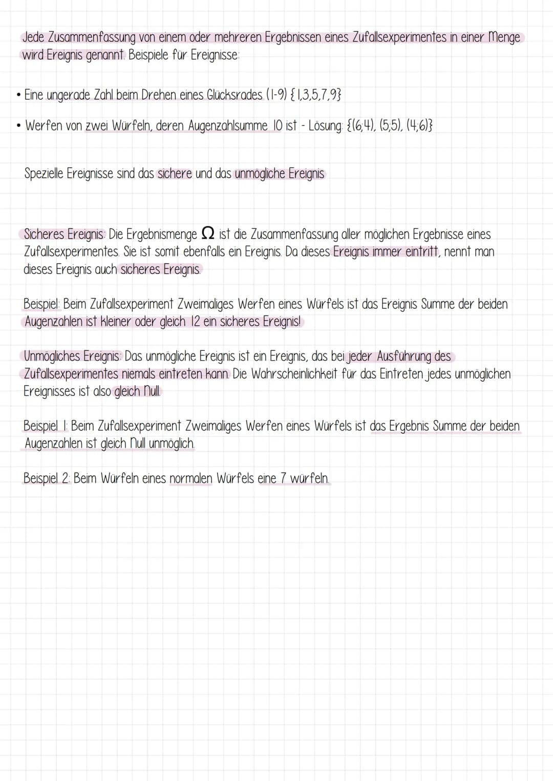 Das Zufallsexperiment
Bei einem Zufallsexperiment (auch Zufallsversuch genannt) handelt es sich um einen Versuch, der unter
bestimmten Bedin