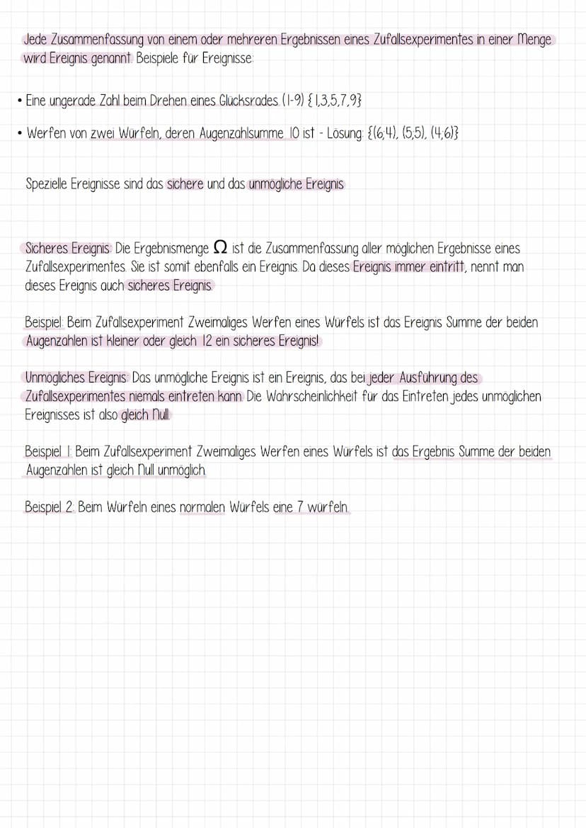 Das Zufallsexperiment
Bei einem Zufallsexperiment (auch Zufallsversuch genannt) handelt es sich um einen Versuch, der unter
bestimmten Bedin