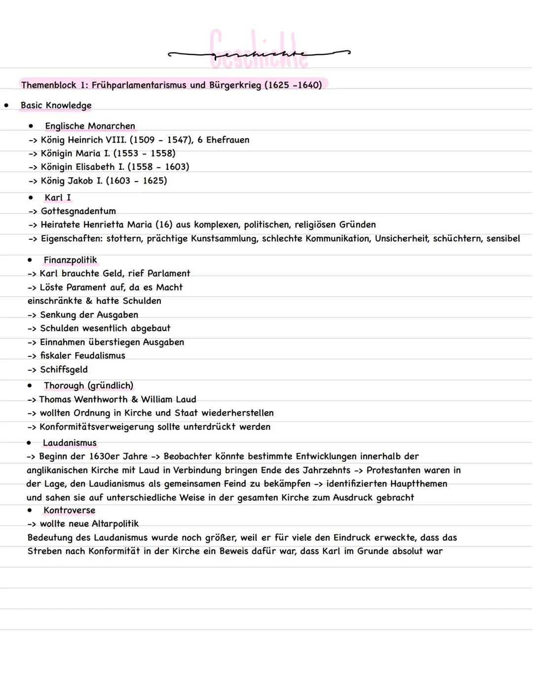  # Themenblock 1: Frühparlamentarismus und Bürgerkrieg (1625-1640)

*   Basic Knowledge

*   Englische Monarchen

    -> König Heinrich VIII