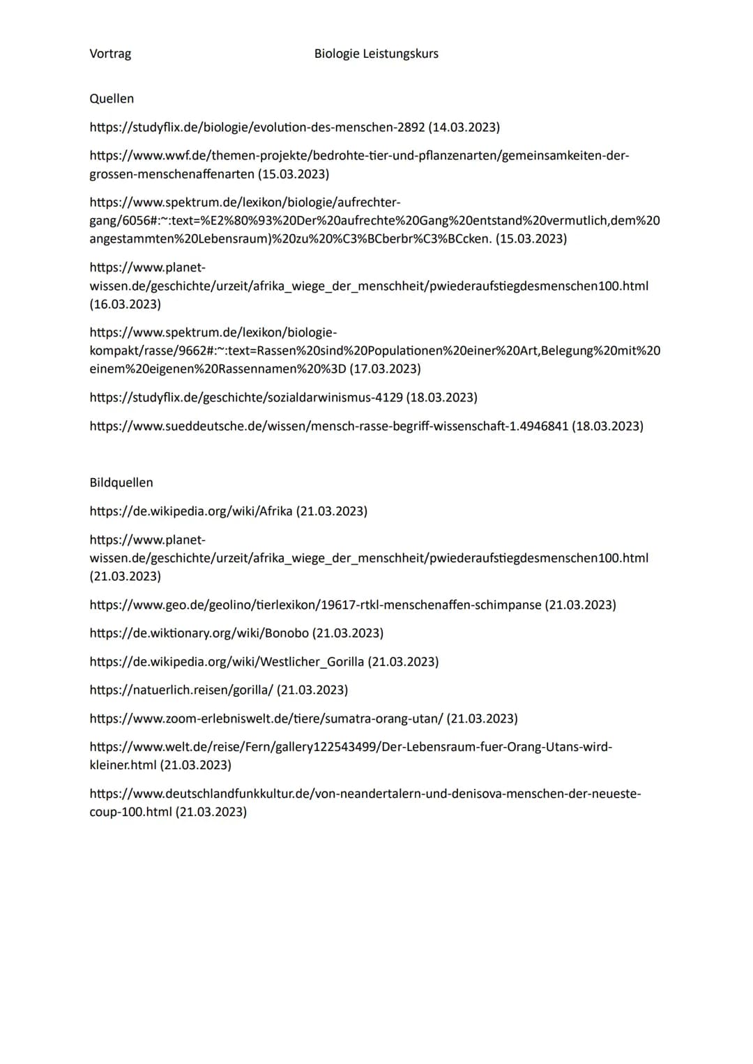 Vortrag
Biologie Leistungskurs
Gliederung
1. Evolution des Menschen einfach erklärt
Der Mensch und der Menschenaffe
2.
3.
Entwicklung des Me