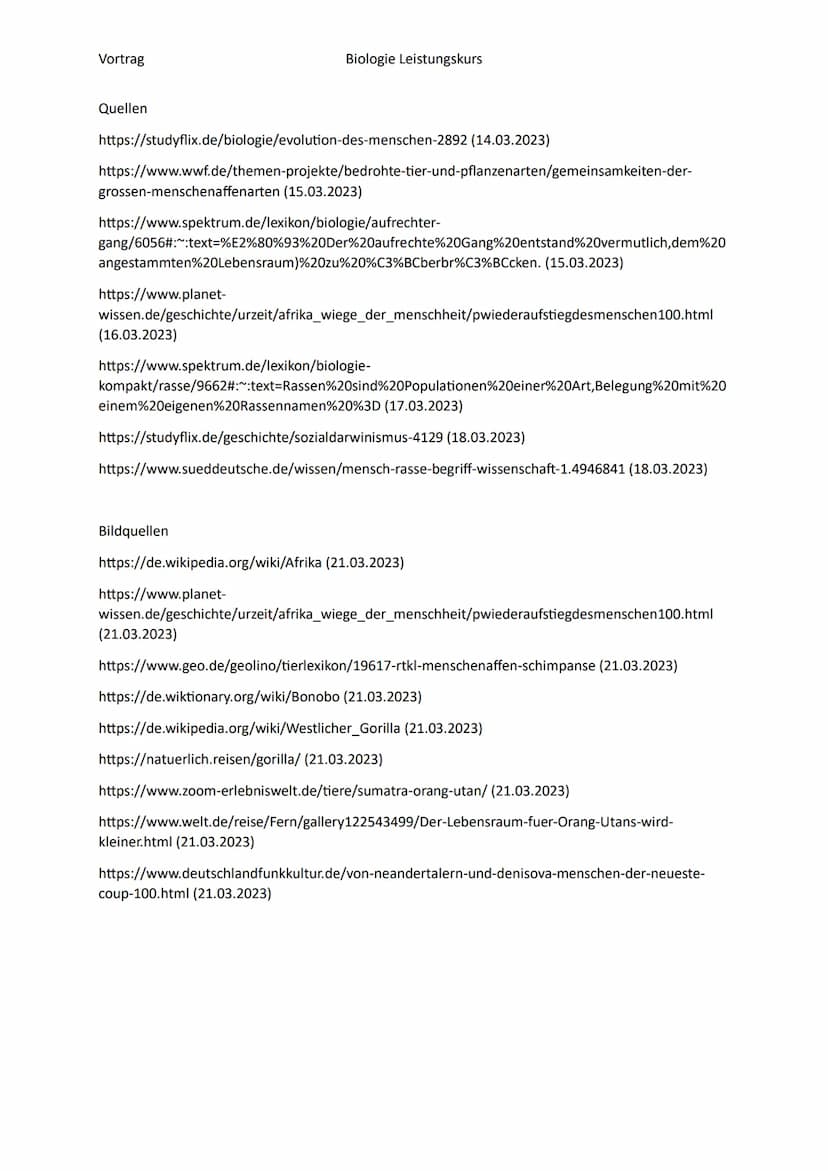 Vortrag
Biologie Leistungskurs
Gliederung
1. Evolution des Menschen einfach erklärt
Der Mensch und der Menschenaffe
2.
3.
Entwicklung des Me