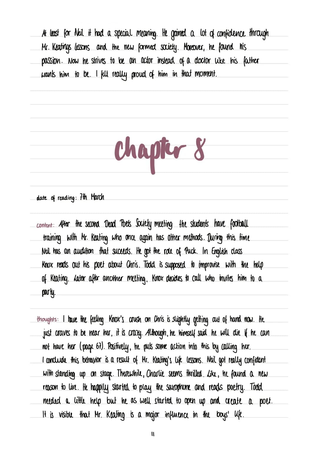 NANCY H. KLEINBAUM
DEAD
POETS
SOCIETY
ASSIGNMENT: READING JOURNAL
SUBJECT: ENGLISH
AUTHOR: MELISSA DESIDERIA SCHUTT
CLASS: 10B table of cont