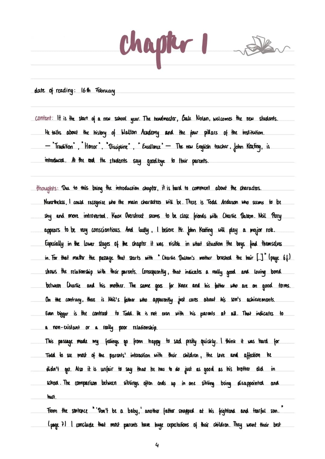 NANCY H. KLEINBAUM
DEAD
POETS
SOCIETY
ASSIGNMENT: READING JOURNAL
SUBJECT: ENGLISH
AUTHOR: MELISSA DESIDERIA SCHUTT
CLASS: 10B table of cont