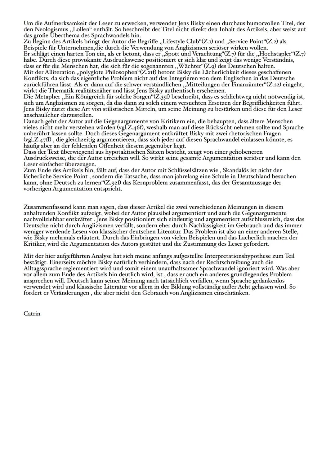 Sachtextanalyse ,,Das wär' doch gelollt!"
Der Artikel ,,Das wäre doch gelollt!" von dem deutschen Journalist und Buchautor Jens Bisky, 2007 