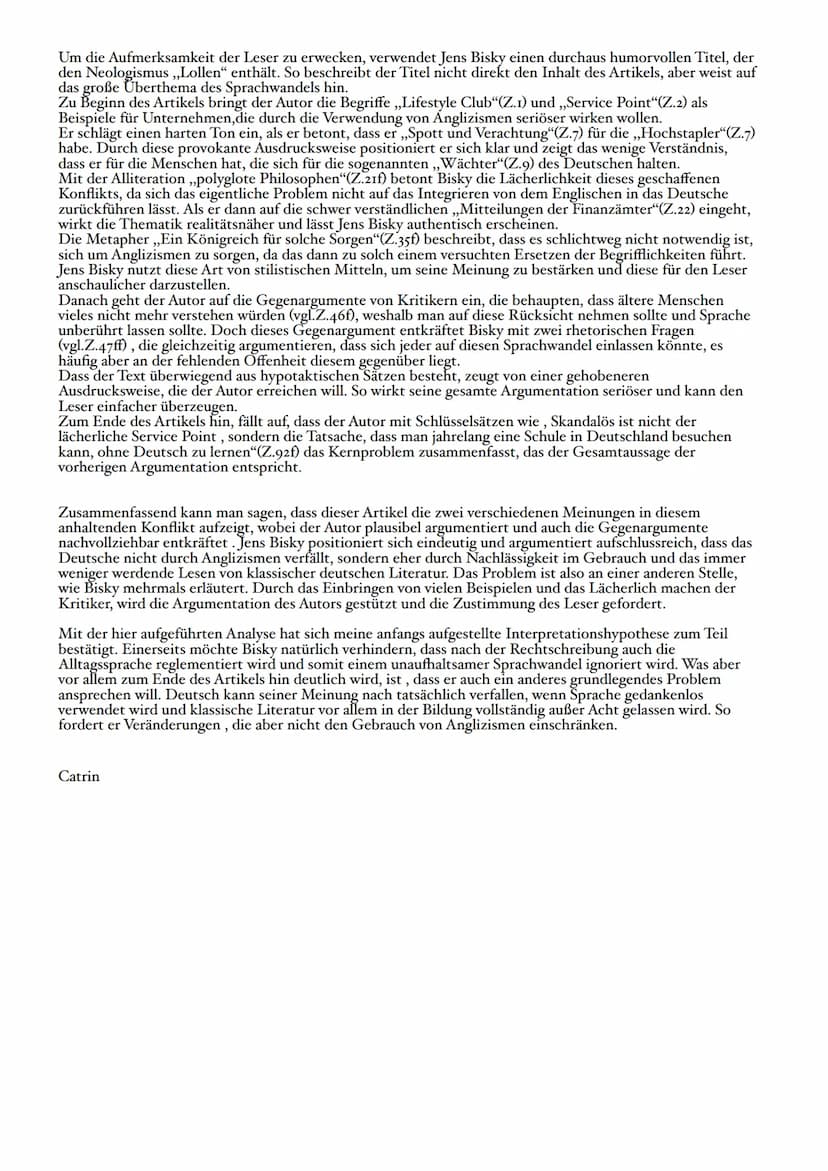 Sachtextanalyse ,,Das wär' doch gelollt!"
Der Artikel ,,Das wäre doch gelollt!" von dem deutschen Journalist und Buchautor Jens Bisky, 2007 