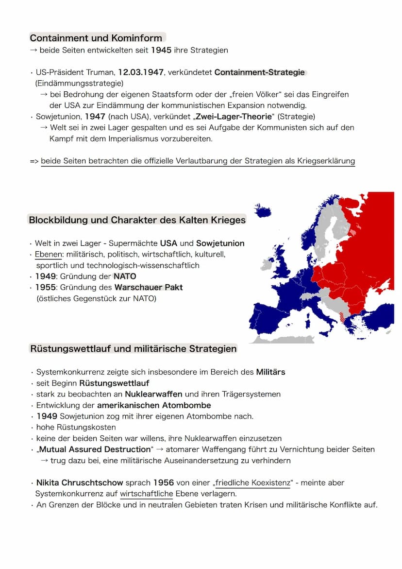 Geschichte - Teilung Deutschlands
DER KALTE KRIEG
Zwischen 1945 und 1990/91 war die Welt in zwei Lager gespalten. Gruppiert um die
Supermäch