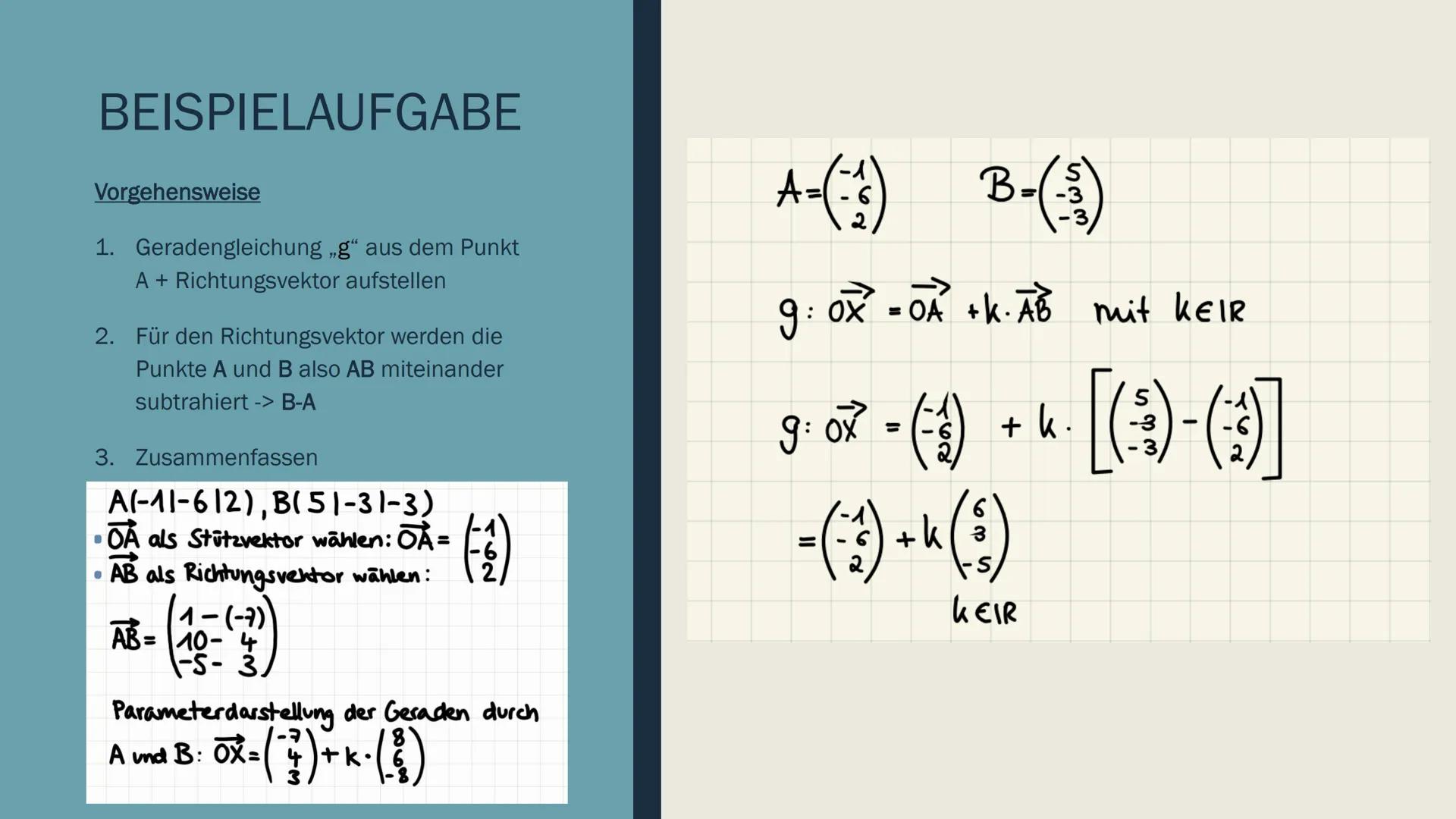 GERADEN IM RAUM INHALTSVERZEICHNIS
Definition
Parameterdarstellung einer Geraden
■ Punktprobe
Lagebeziehungen von Geraden DEFINITION
Geraden