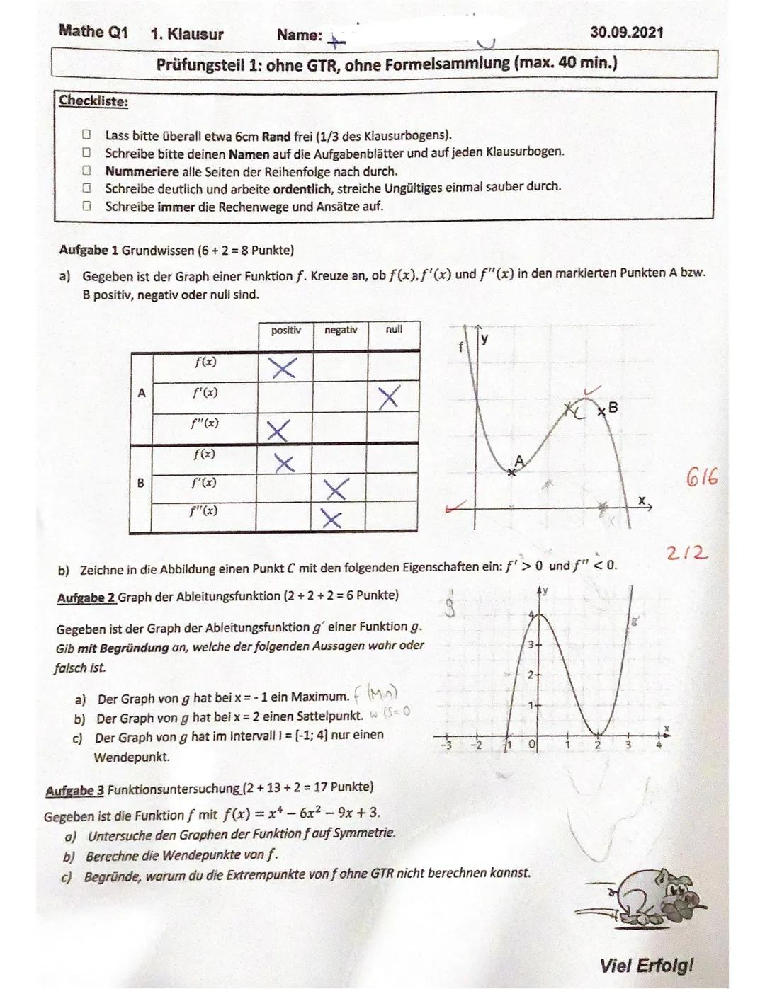 Mathe Q1
Checkliste:
0
Lass bitte überall etwa 6cm Rand frei (1/3 des Klausurbogens).
☐ Schreibe bitte deinen Namen auf die Aufgabenblätter 