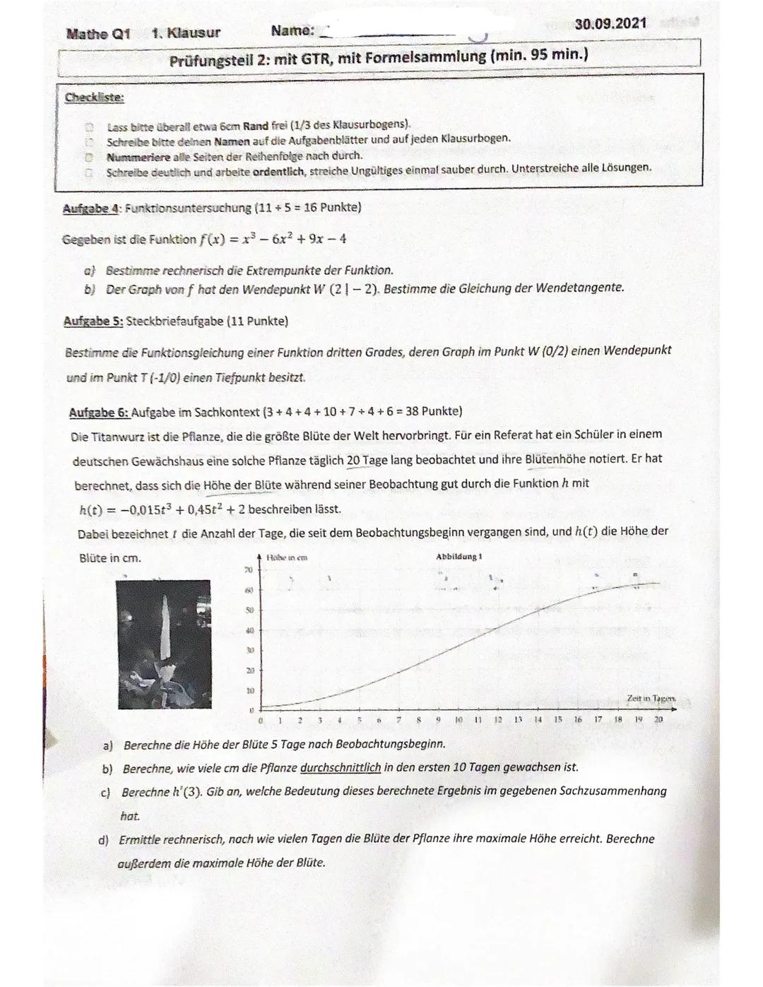 Mathe Q1
Checkliste:
0
Lass bitte überall etwa 6cm Rand frei (1/3 des Klausurbogens).
☐ Schreibe bitte deinen Namen auf die Aufgabenblätter 