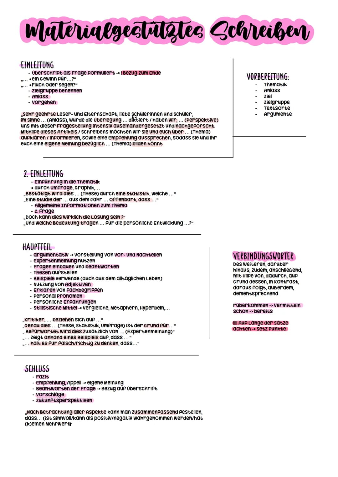 Materialgestütztes Schreiben
EINLEITUNG
- Überschrift als Frage formuliert ->! Bezug zum Ende
ein Gewinn für...?"
»... Fluch oder segen?"
- 