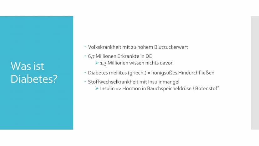 Diabetes
mellitus
Contour TS
18.4.8 Gliederung
Was ist Diabetes?
2.
Die Bauchspeicheldrüse
3. Regulierung des Blutzuckerspiegels im Körper
4