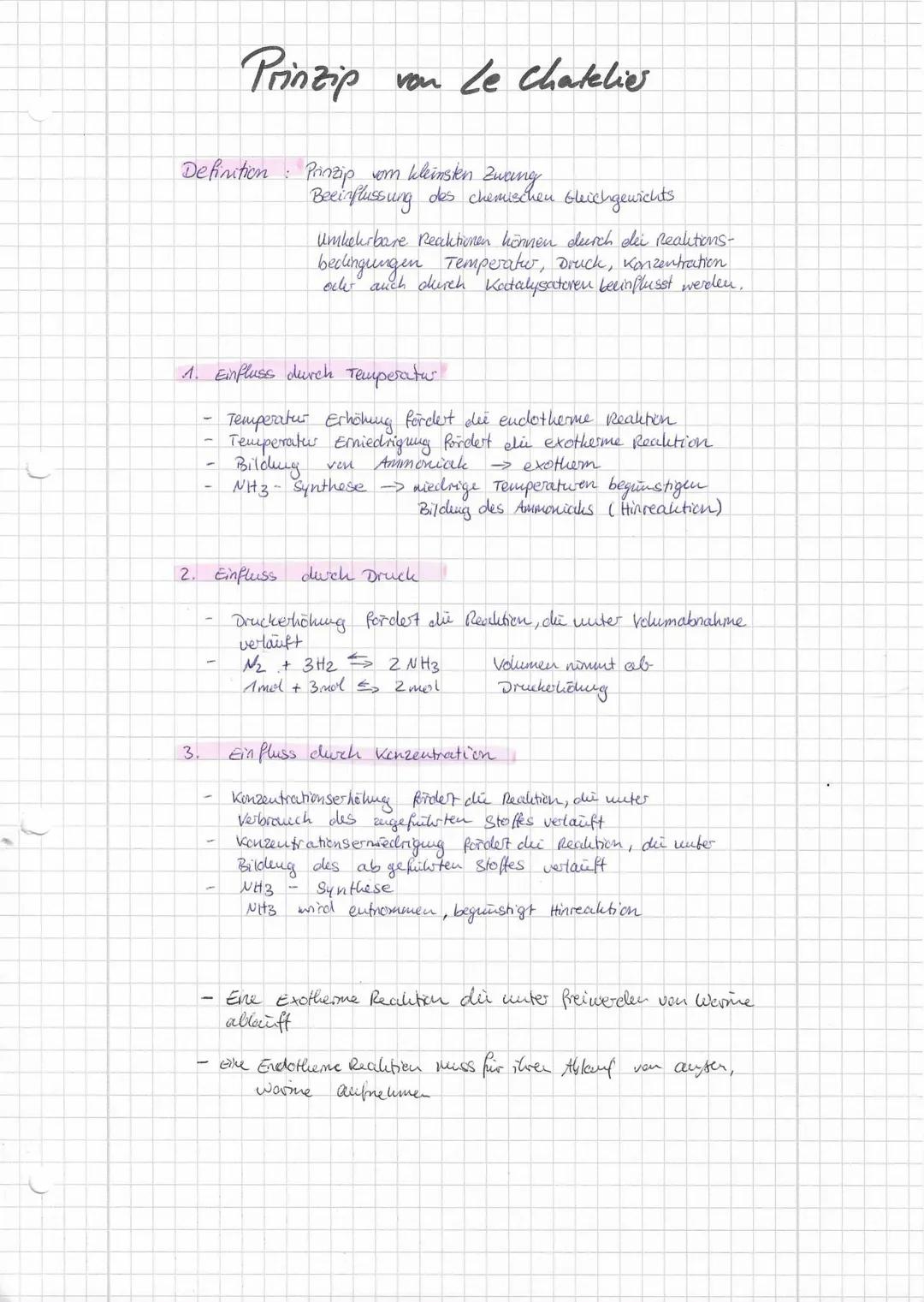 # Prinzip von Le Chatelier

Definition: Prinzip vem kleinsten Zwang
Beeinflussung des chemischen Gleichgewichts

Umkehrbare Reaktionen könne