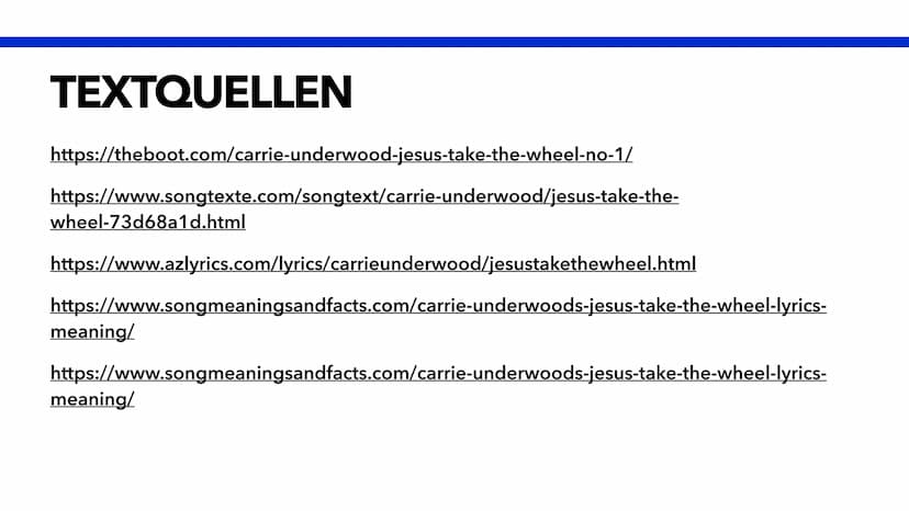 JESUS, TAKE THE WHEEL
AMERICAN MUSIC AWARD
CARRIE UNDERWOOD
dick GLIEDERUNG
●
Allgemeine Informationen
●
Lied anhören
● Text
Darstellung Jes