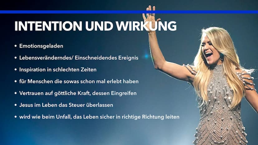 JESUS, TAKE THE WHEEL
AMERICAN MUSIC AWARD
CARRIE UNDERWOOD
dick GLIEDERUNG
●
Allgemeine Informationen
●
Lied anhören
● Text
Darstellung Jes