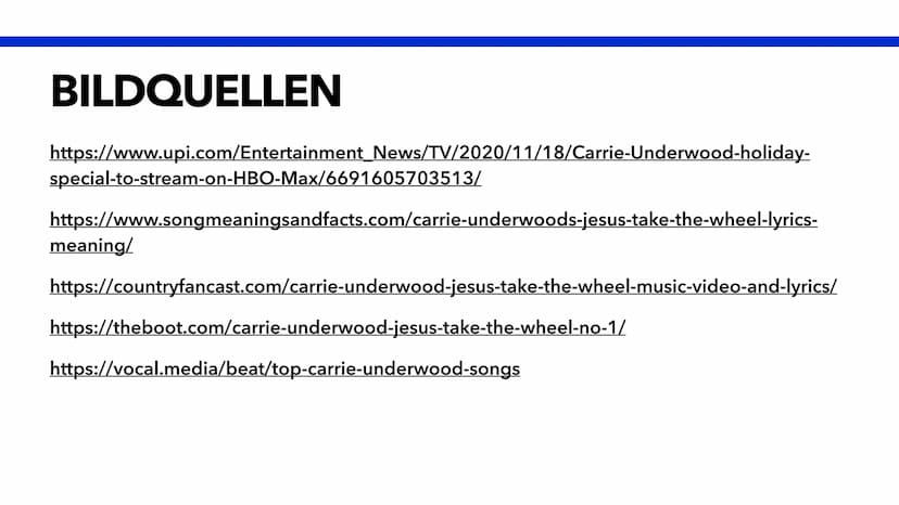 JESUS, TAKE THE WHEEL
AMERICAN MUSIC AWARD
CARRIE UNDERWOOD
dick GLIEDERUNG
●
Allgemeine Informationen
●
Lied anhören
● Text
Darstellung Jes